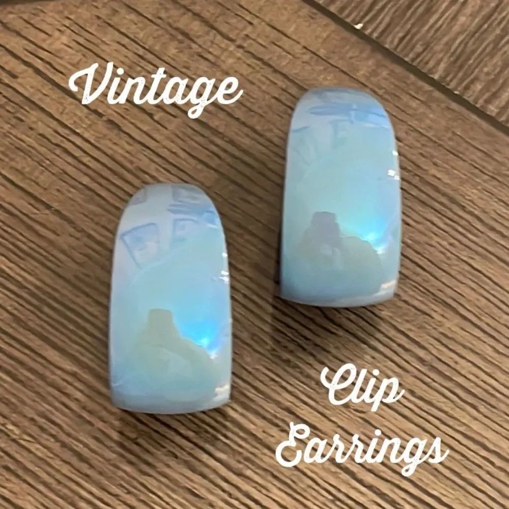 Vintage Pale Blue Iridescent Clip Hoop Earrings